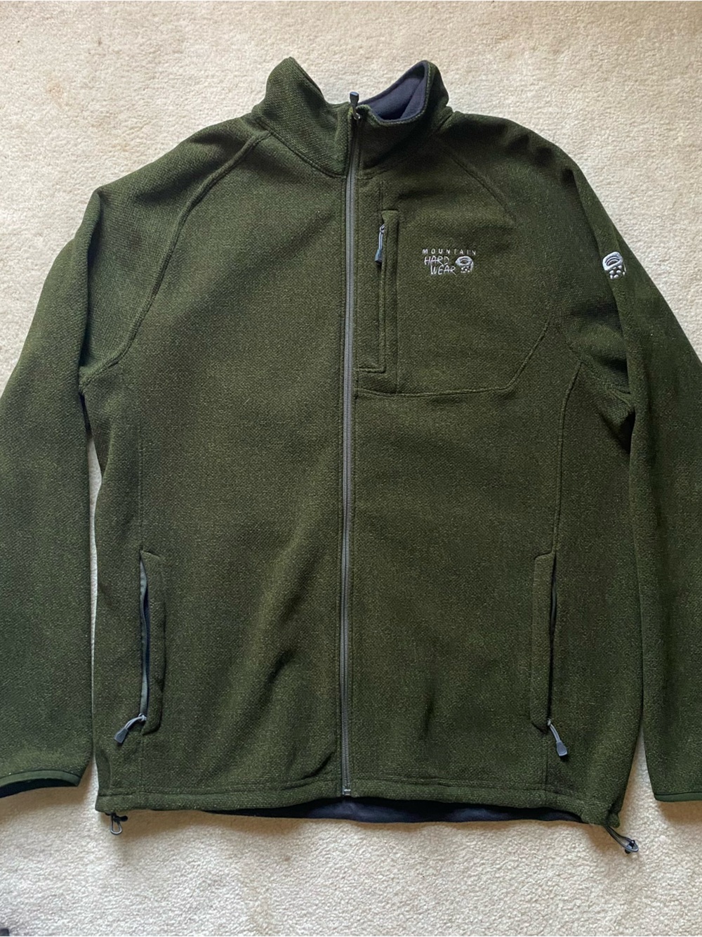 Mountain Hardwear Jacket Mens Large Olive Green Full Zip Fleece Zipper Pockets